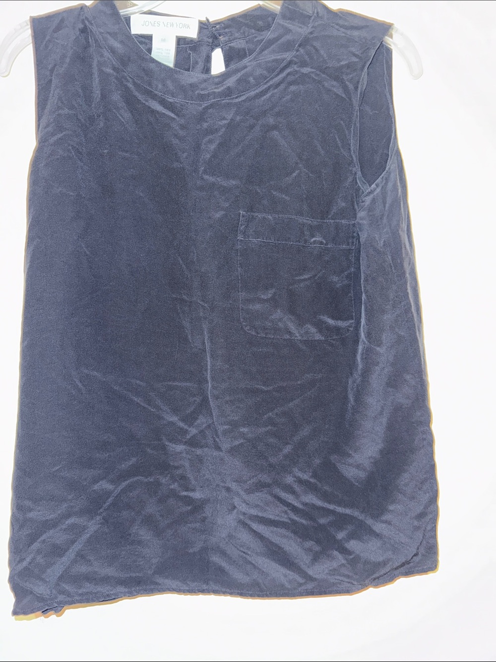 Jones New York Navy Velvet Sleeveless Pocket Top